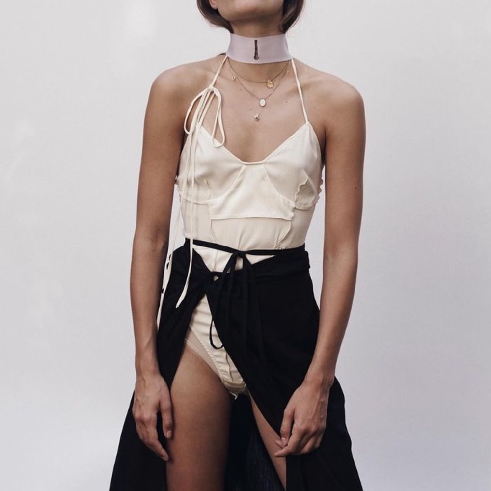Wendelborn Brown Silk Inside Out Bodysuit
